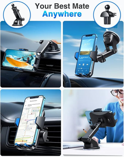 VANMASS【85+LBS Strongest Suction & Military-Grade Ultimate Car Phone Mount【Patent & Safety Certs】 Cell Phone Holder Truck for Dashboard Windshield Vent for iPhone 17 Pro Max 16 15 Desk Mounts, Blue