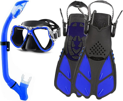Snorkeling Gear for Adults with Fins Scuba Diving Gear Adult Professional Travel Snorkel Sets with Flippers,Anti-Fog Anti-Leak Diving Mask