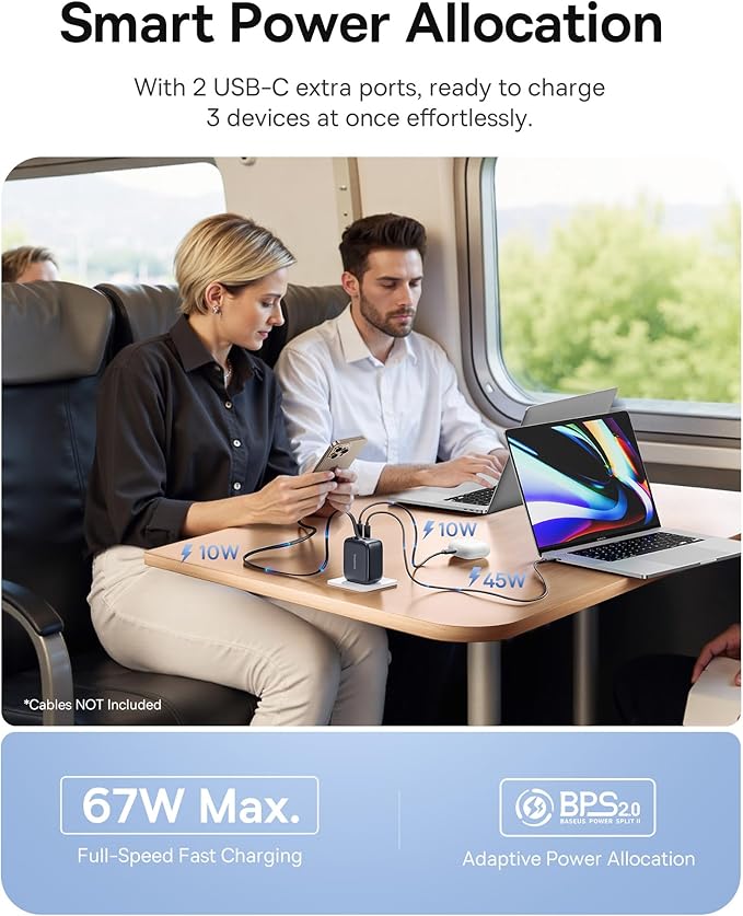 Baseus Enercore Retractable USB C Charger 67W and Baseus Universal Travel Adapter 70W
