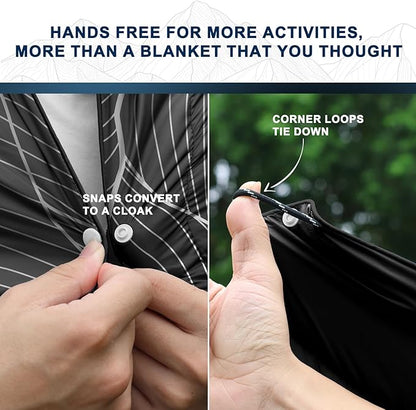 zzlamb Camping Blanket for Cold Weather,Outdoor Puffy Blanket Portable Down Alternative,Windproof Warm Cloak with Snaps,Cozy Quilt Backpacking Picnic RV Travel Plane Car Hammock Beach Climbing