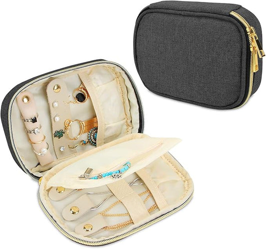 Teamoy Small Jewelry Travel Case, Portable Jewelry Organizer Bag for Earrings, Necklace, Rings and More, Small, Black-(Bag Only)