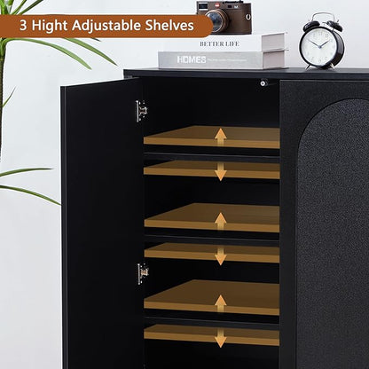 40.94'' Tall and Large Shoe Storage Cabinet with Doors and Adjustable Shelves, 5-Tier Modern Shoe Rack Cabinet Storage for Entryway, Entrance, Hallway, Living Room - Black