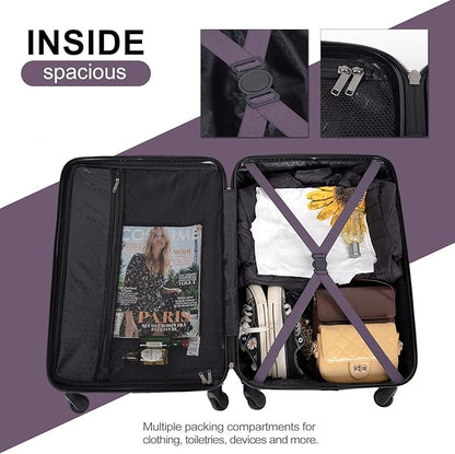 Travelhouse Luggage Sets, Expandable Hardside Suitcases 24in/28in, Carry on 20in,3 Piece Set Travel Luggages Clearance with Double Spinner Wheels TSA Lock Lightweight (Purple-85)
