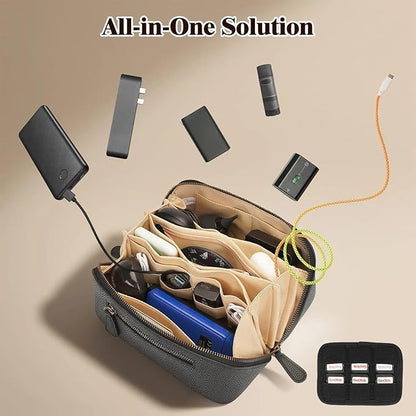 Electronic Organizer Accessory Tech Pouch Water Resistant Travel Bag for MacBook Charger, Cables, Power Bank, Hard Drive, Cords Storage，with Removable Card Slots for Memory Card(black)