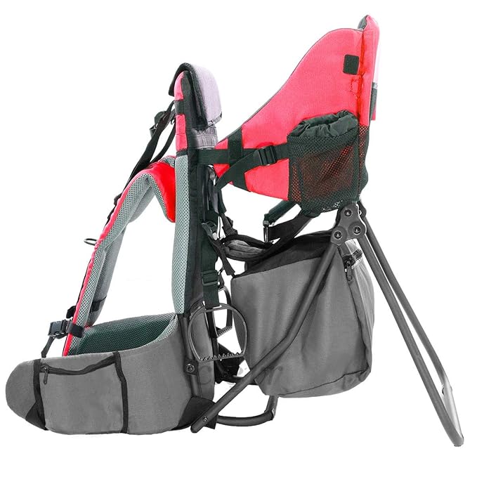 ClevrPlus Cross Country Baby Backpack Carrier, Red, Toddler Hiking Backpack with Comfortable Seat, Adjustable Straps & Belt, Foldable Frame Lightweight Large Capacity Child Carrier for Outdoor