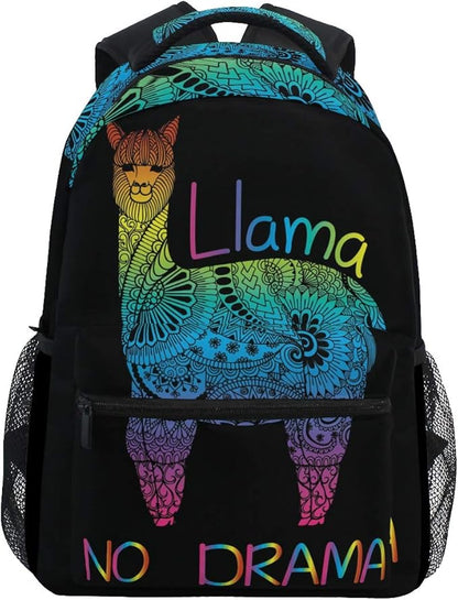 ALAZA Rainbow Llama No Drama Boho Backpack for Kids Boys Girls Student Laptop iPad Tablet Travel School Bag with Multiple Pockets