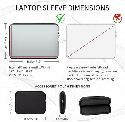 RAINYEAR 11-11.6 Inch Laptop Sleeve Case Soft Lining Carrying Bag Cover with Accessories Pouch, Compatible with 11.6" MacBook Air for 11" Notebook Computer Tablet Chromebook (Black, Upgraded Version)