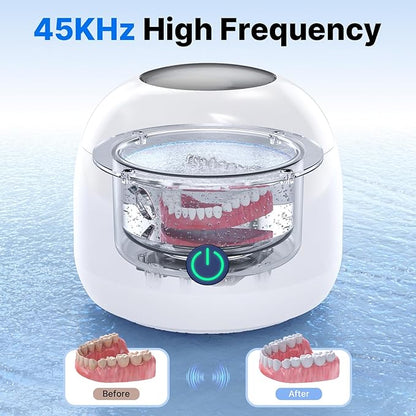 Ultrasonic Retainer Cleaner - UV Dental Cleaning Pod Night Guard Cleaner for Dentures, Aligner, Braces, Toothbrush Heads, Jewelry (White)