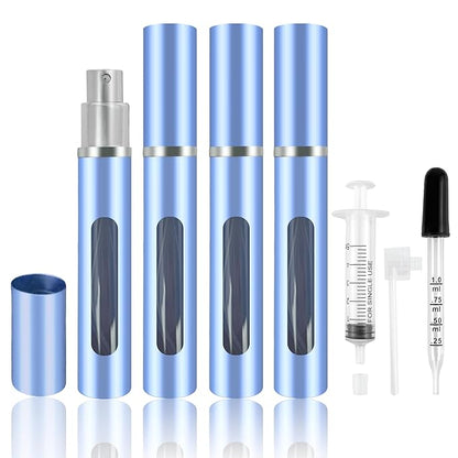 4 Pack Refillable Mini Perfume Atomizer Bottle，Portable Separate Bottles，Travel and Outings Spray Boxes Dispensers 5ml/0.2oz (Blue)