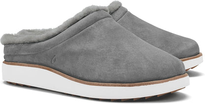 OLUKAI Mani Women's Leather Mule Slippers, Soft & Comfortable Slippers with Fleece Lining, Thick Rubber Outsole, All-Day Wear