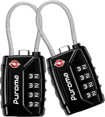 Puroma 2 Pack TSA Approved Luggage Locks, 4 Digit Combination Travel Locks Resettable Code Lock with Zinc Alloy Body for Suitcase, Toolbox, Backpack, Bag, Gym Locker (Black)