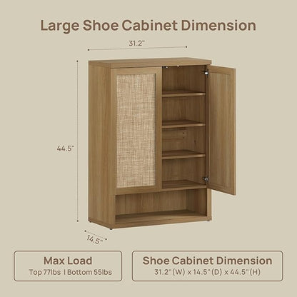 SICOTAS Rattan Shoe Storage Cabinet - Modular Shoe Cabinets with Door Tall Large Shoe Cabinet Storage for Entryway - 31.2" Wide Modular Cabinet for Hallway, Living Room