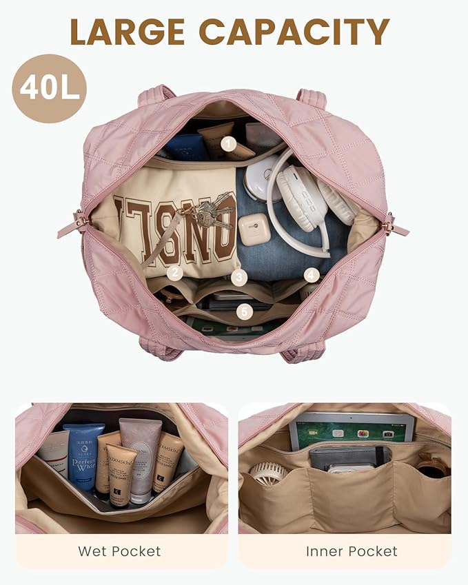 LOVEVOOK Travel Duffle Bag, Lightweight Weekender Bags for Women with Shoe Compartment,40L Puffer Gym Bag Personal Item Travel Bag,Carry On Overnight Bags and Hospital Bag for Labor and Delivery