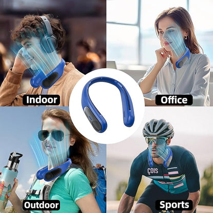 Portable Neck Fan,Personal Wearable Bladeless Fan,LED Display,4-Speeds,6000mAh USB Rechargeable,360° Strong Cooling Wind,Hands Free,White Elephant Gift,Christmas Gifts for Men Women Dad Mom (Navy)