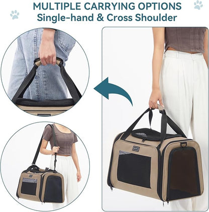 PETSFIT Soft-Sided Cat Carrier for Medium Cats up to 25 lbs, Foldable Pet Travel Bag with Washable Mat, Multiple Entry, Ventilated, for Car Trips & Vet Visits – NOT Airline Approved