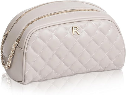 COSHAYSOO Personalized Birthday Appreciation Thank You Gifts for Women Best Friend Mom Adult Sister Teacher Nurse Employee Female Coworker, Initial Make Up Bag Leather Cosmetic Bags Taupe Letterr R