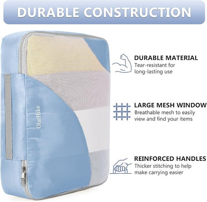 8 Set Packing Cubes for Travel, Gifts for Women Mom,Anti-Tearing Suitcase Organizer for Luggage with Shoe & Hanging Toiletry Bag,OlarHike Vacation Essentials & Accessories for Cruise Ship,Blue
