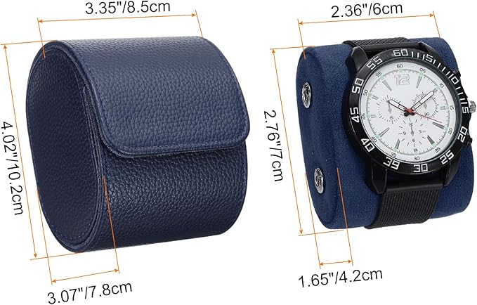 HARFINGTON Watch Roll Travel Case Single Slot Portable Leather Watch Case for Men and Women, Watches Storage Organizer with Removable Pillow for Traveling, Display, Textured Blue