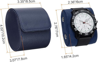 HARFINGTON Watch Roll Travel Case Single Slot Portable Leather Watch Case for Men and Women, Watches Storage Organizer with Removable Pillow for Traveling, Display, Textured Blue