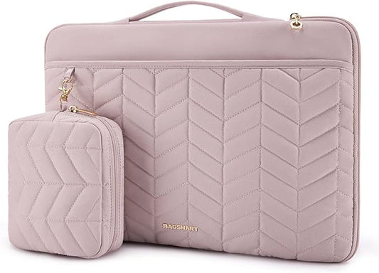 BAGSMART 15-15.6 Inch Laptop Case Sleeve for Women, Puffy Shockproof Laptop Bag with Accessories Pouch and Handle, Lightweight Computer Case Compatible with Dell, HP, MacBook Air/Pro, Dusty Pink
