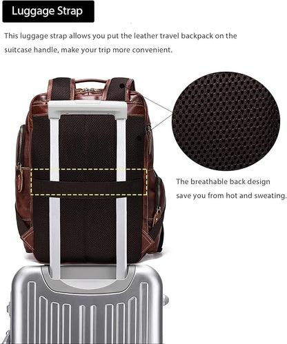 LANNSYNE Full Grain Leather Backpack For Men, Fits 16" Laptop, Coffee