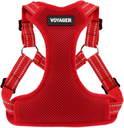Best Pet Supplies Voyager Mesh Dog Breathable Harness Reflective Stitching, All Weather Adjustable for Walking Training, or Running - Heavy Duty & Durable, Harness (Red), M