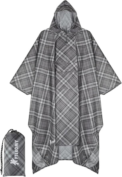 PTEROMY Hooded Rain Poncho for Adult with Pocket, Waterproof Lightweight Unisex Raincoat for Hiking Camping Emergency