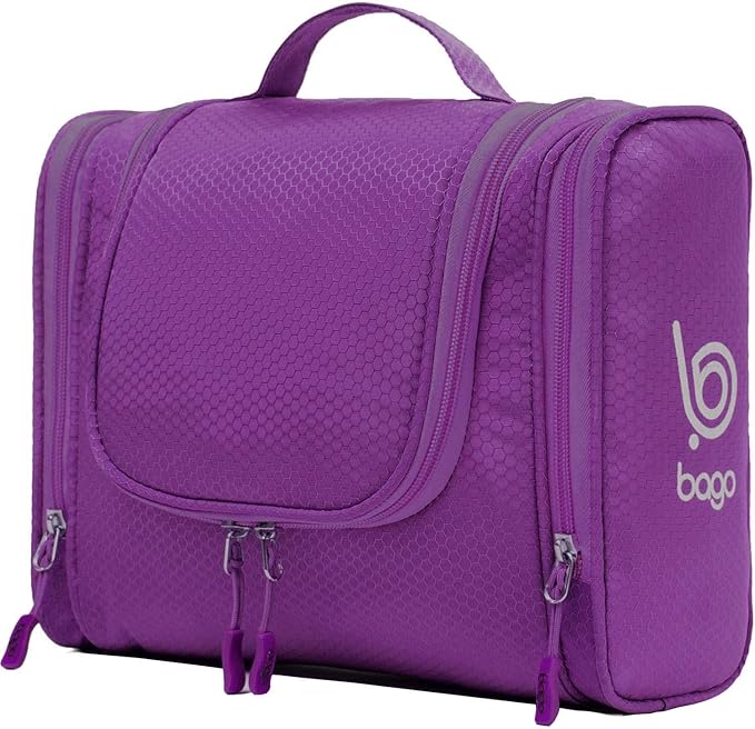 Bago Travel Toiletry Bag for Women and Men X-Large Waterproof Hanging Large Toiletry Bag for Bathroom and Travel Bag for Toiletries Organizer -Travel Makeup Bag (Purple)