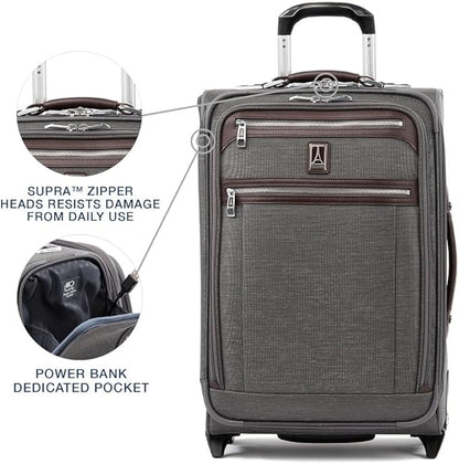 Travelpro Platinum Elite Softside Expandable Carry on Luggage, 2 Wheel Upright Suitcase, USB Port, Men and Women, Vintage Grey, Carry On 22-Inch