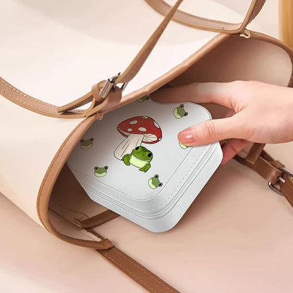MAYCARI Jewelry Box with Cute Mushroom Frog Pattern Design, PU Leather Jewelry Travel Organizer Case-Rings/Earrings/Necklace Storage Box for Women Birthday Mom Friends Her Bridesmaids Girls s
