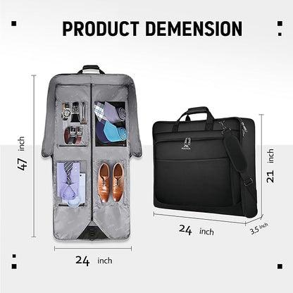 MATEIN Garment Bag for Travel, Large Carry on Garment Bags with Strap for Business, Waterproof Hanging Suit Luggage Bag for Men Women, Wrinkle Free Suitcase Cover for Shirts Dresses Coats, Black