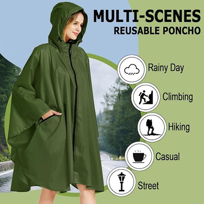 Fashion Hooded Rain Poncho Waterproof Raincoat Jacket with pocket for Women/Men/Adult