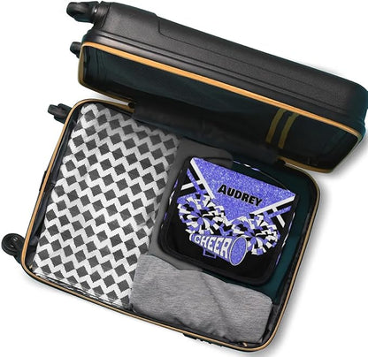 Personalized Hanging Toiletry Bag for Women, Large Capacity Cheerleading Travel Custom Name For Mothers Day, Birthday, Anniversary, Wedding, Light Blue Glitter Black