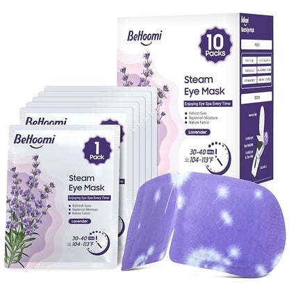 Steam Eye Mask, 10 Packs Heated Eye Mask, Self Heating Disposable SPA Warm Compress for Eyes Sleep Mask, Travel Essentials & Relaxation Gifts, Stocking Stuffers (Lavender Scent)