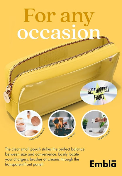 Embla London Makeup Bag Cosmetic Case, Clear Zipper Make Up Pouch and Toiletry Travel Tote, Cute Skincare Pouches for Women Girls, Preppy Purse Cosmetic Organizer, Small Makeup Bags, Lemon