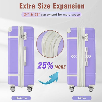Merax Luggage Set,28 IN Hardside Suitcase with Duffel Bags,3 Piece Expandable Luggage with Spinner Wheels, Vintage Luggage with TSA Lock Lightweight,(Purple)