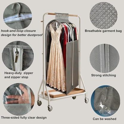 15" Gusseted Long Dress Bags for Gowns,60" Clear Garment Bags for Hanging Clothes, Completely Sealed Storage Covers and Dust-proof Protector with Full Heavy-duty Side Zipper for Travel, 4-Pack