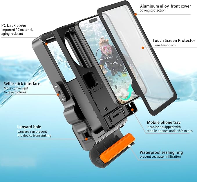 Waterproof Phone Case for Snorkeling & Diving (33ft/10m), IP68 Waterproof Hard Case for Swimming, Universal Underwater Touch Screen Case Compatible with iPhone (Gray, 4th Generation Phone Case)