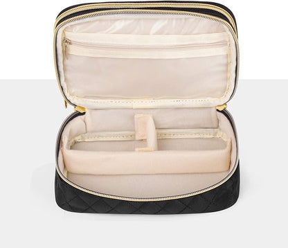Teamoy Double Layer Jewelry Organizer, Jewelry Travel Case for Rings, Necklaces, Earrings, Bracelets and More(Small, Quilted-Black)
