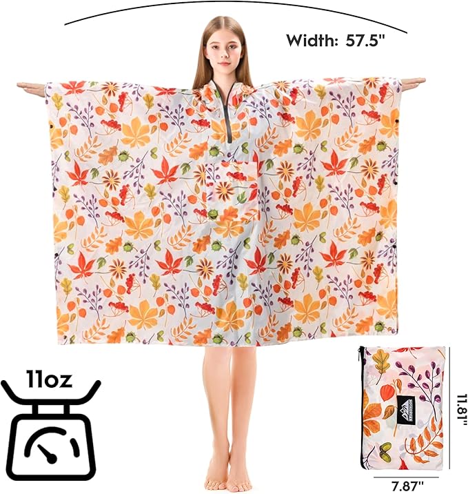 Bruvoalon 3-in-1 Rain Poncho with 1/4 Zip & Chest Pocket, Waterproof, Sunshade, Ground Mat for Adults & Youth Emergency
