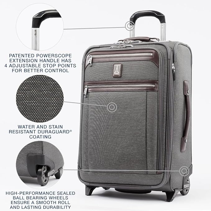 Travelpro Platinum Elite Softside Expandable Carry on Luggage, 2 Wheel Upright Suitcase, USB Port, Men and Women, Vintage Grey, Carry On 22-Inch