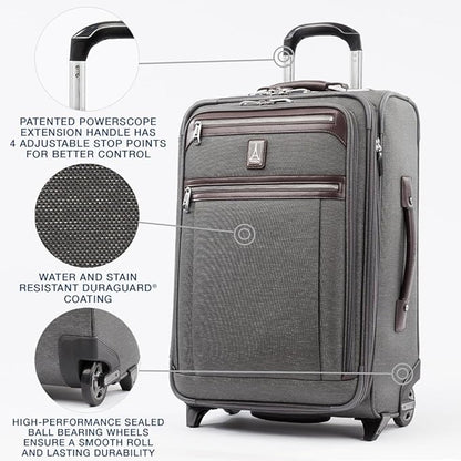 Travelpro Platinum Elite Softside Expandable Carry on Luggage, 2 Wheel Upright Suitcase, USB Port, Men and Women, Vintage Grey, Carry On 22-Inch