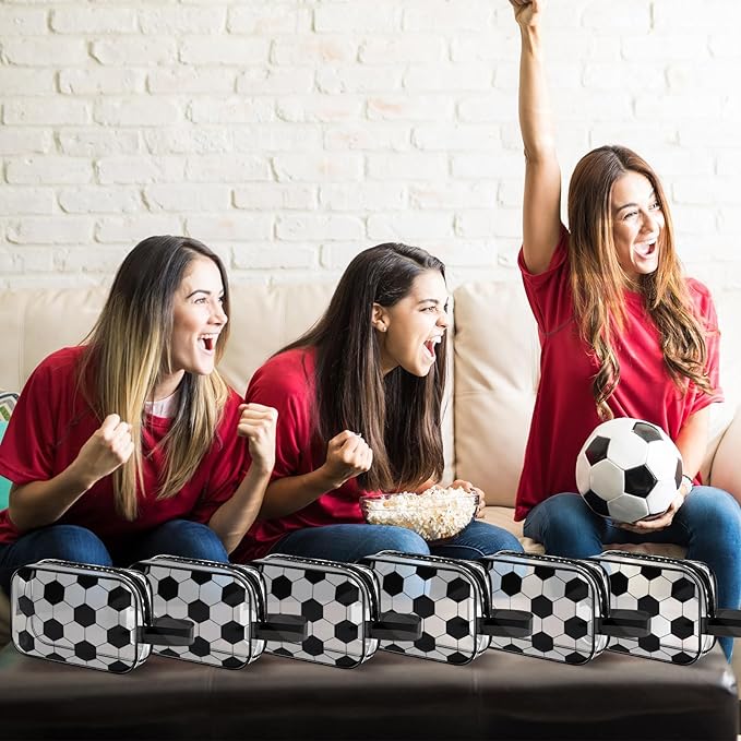 24 PCS Soccer Cosmetic Bags Soccer Gift Accessories Bags Goodie Snack Makeup Pouch Bag Waterproof Clear PVC Travel Bag with Zipper for Girls Valentine Team Gifts Player Sport Party Favors