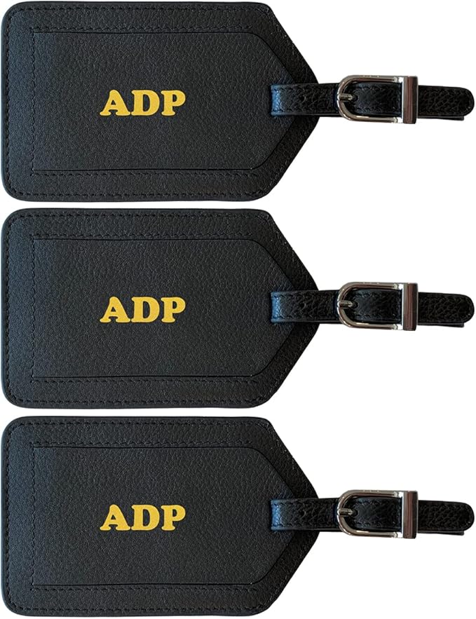 Personalized Monogrammed Leather Luggage Tags - 3 Pack