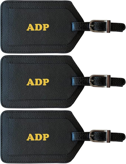 Personalized Monogrammed Leather Luggage Tags - 3 Pack