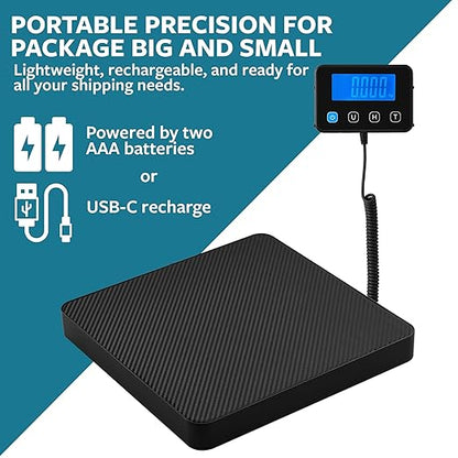 Smart Weigh Digital Postal Shipping Scale, 220 lb Capacity, 0.1 oz Readability, Hold & Tare Function, Includes Batteries & USB-C