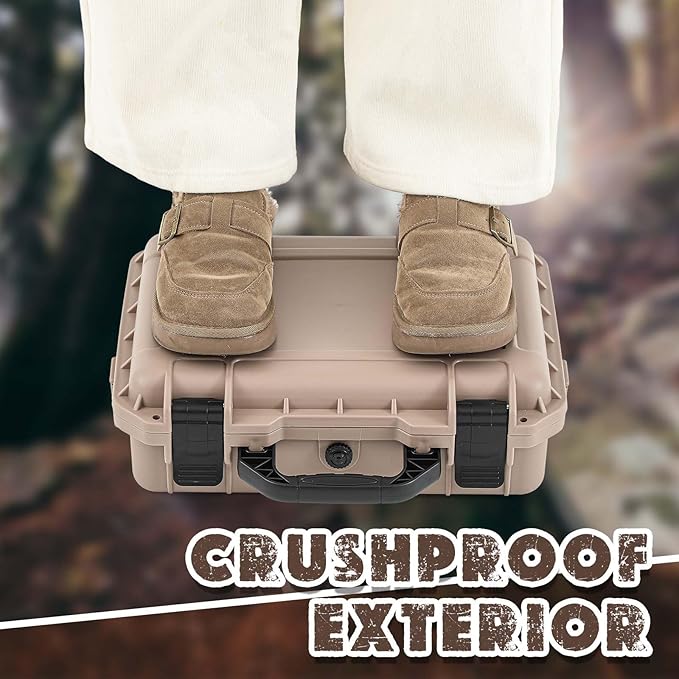 1 Pcs 14.3 x 11.4 x 4.5 Inch Waterproof Hard Case with DIY Customizable Foam Insert Portable Protective Case with Knife for Camera Drones Equipments Tools Test Instruments (Tan)