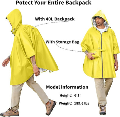COOFANDY Rain Ponchos for Adults Full Zip Lightweight Rain Jackets Waterproof Packable Raincoats with Hood Hiking Camping