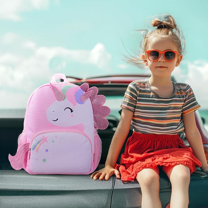 mommore Kids Backpack Preschool Kindergarten Backpack for Girls 4-6 Pink Unicorn Girl Bookbag 15” for Elementary School