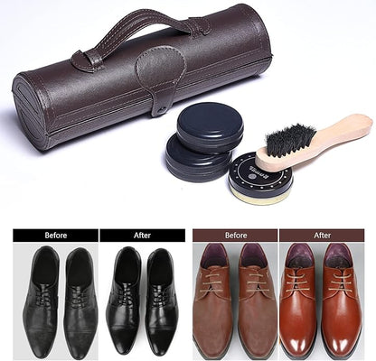 YUET 12PC Shoe Shine Kit Leather Boot Polish Kit w/Brushes and Brown, Black, Neutral Polish for Shoe Care and Cleaning